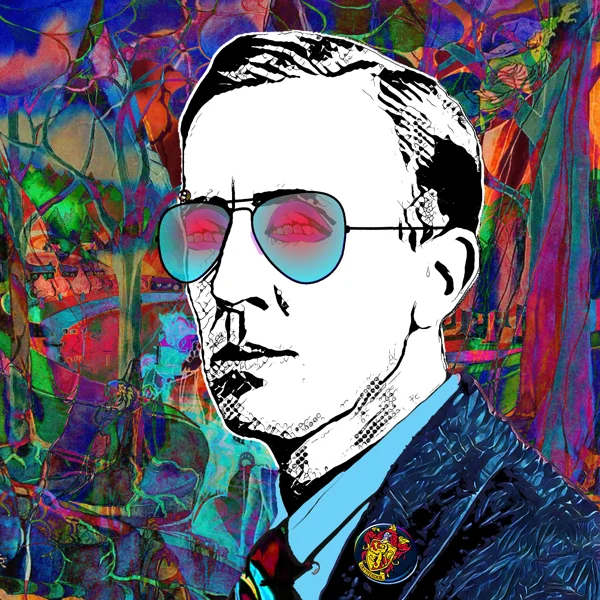 Tolkien 73: Mirrored aviator glasses with a small goatee