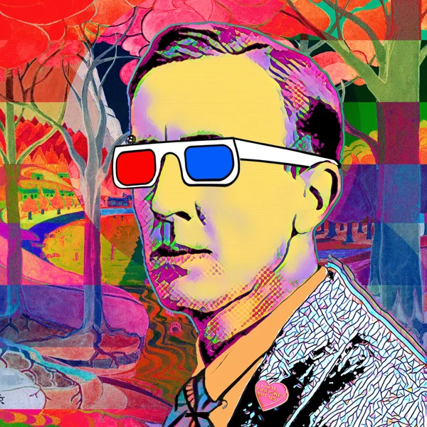 Tolkien 80: Red and blue 3D glasses with a yellow face