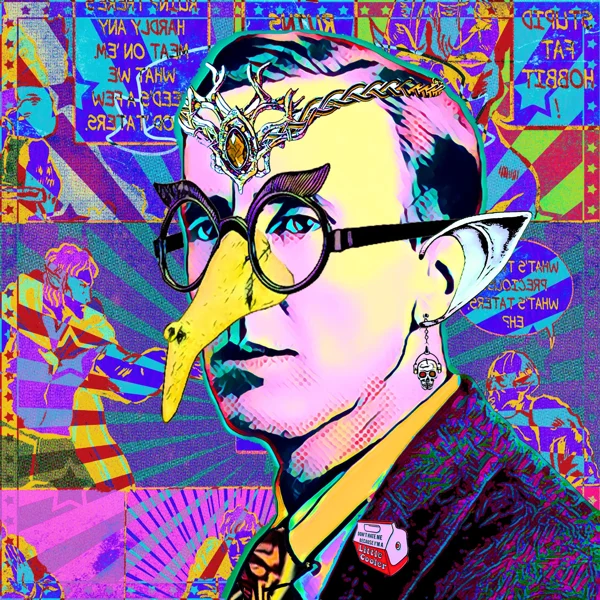 Tolkien 88: A silver headpiece, elf ears, and glasses with a long yellow beak-like nose