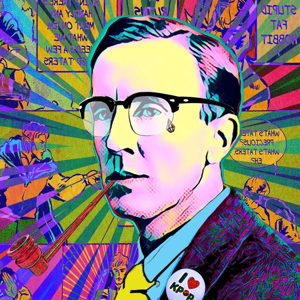 Tolkien 96: Black glasses, a small goatee, and a pipe