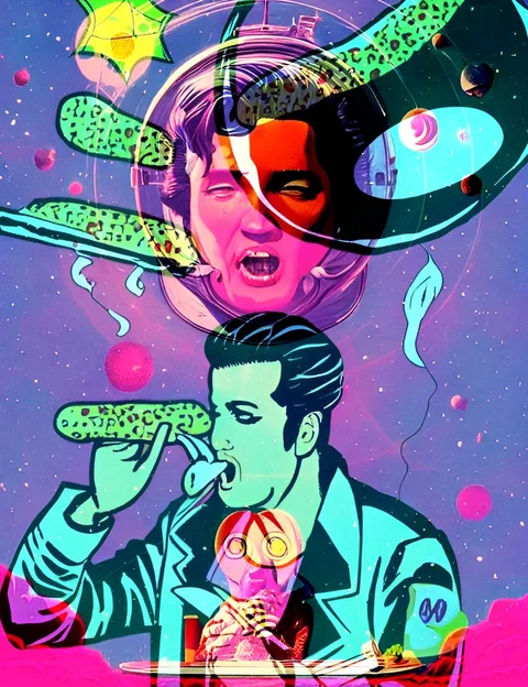 Pink Elvis remix distorted with analog video noise, glitches, and decay