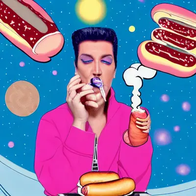 Pink Elvis, surreal pop-art composition