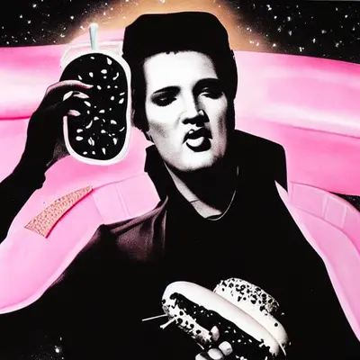 Pink Elvis, surreal pop-art composition