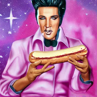 Pink Elvis, surreal pop-art composition