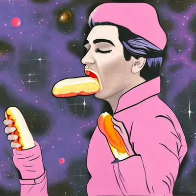Pink Elvis, surreal pop-art composition