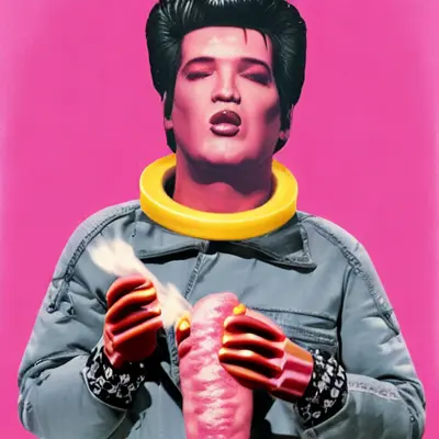 Pink Elvis, surreal pop-art composition