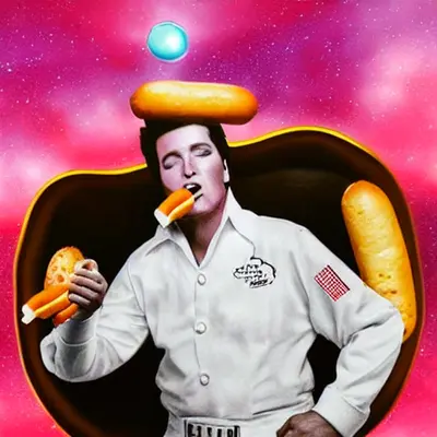 Pink Elvis, surreal pop-art composition