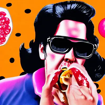 Pink Elvis, surreal pop-art composition