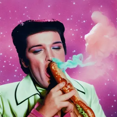 Pink Elvis, surreal pop-art composition