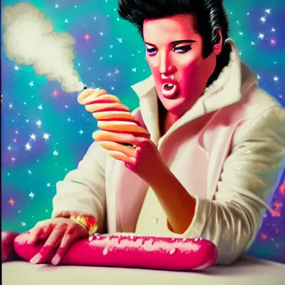 Pink Elvis, surreal pop-art composition