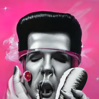 Pink Elvis, surreal pop-art composition