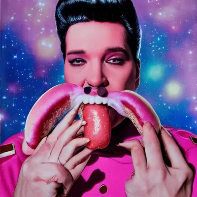 Pink Elvis, surreal pop-art composition