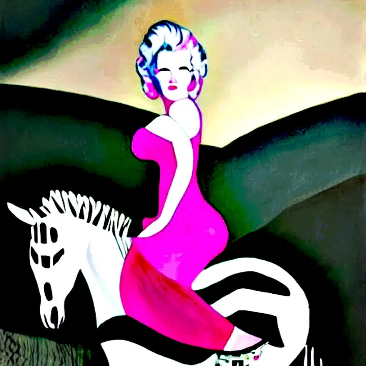 Pink Marilyn — a surreal composition in pink, with Marilyn Monroe and Art Deco imagery
