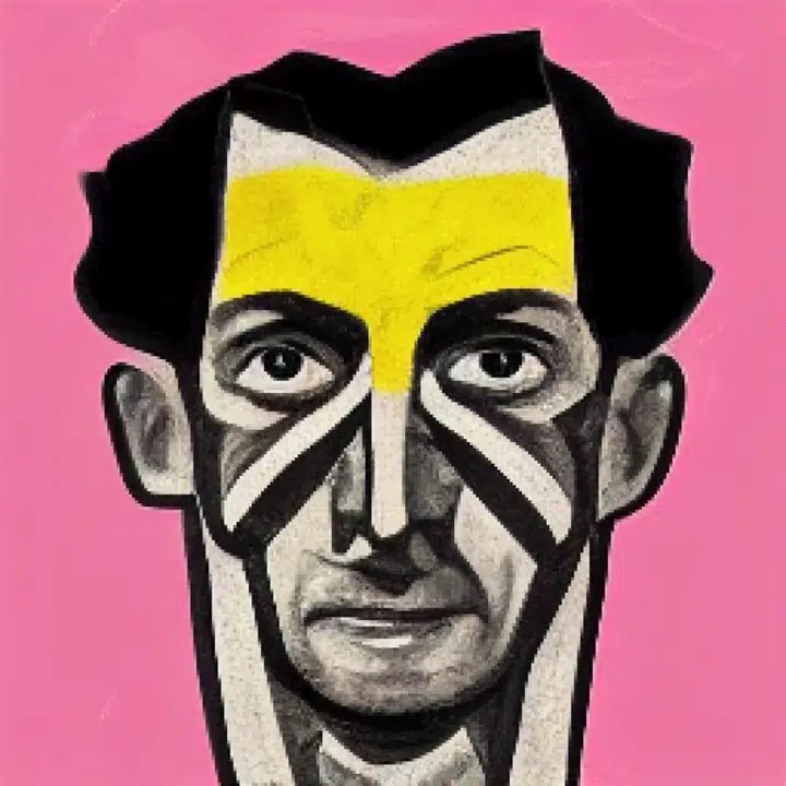 Short-haired portrait with a yellow forehead against pink