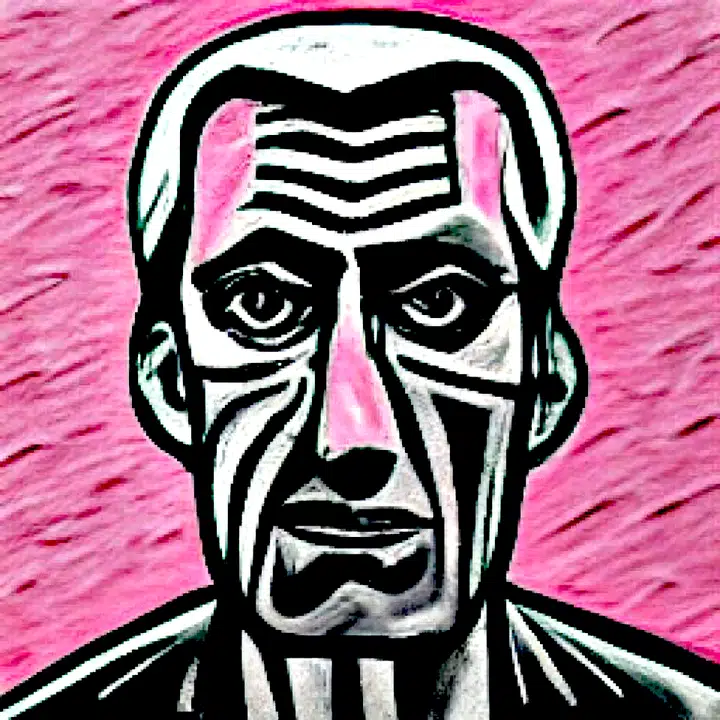Striped face against a bright pink background